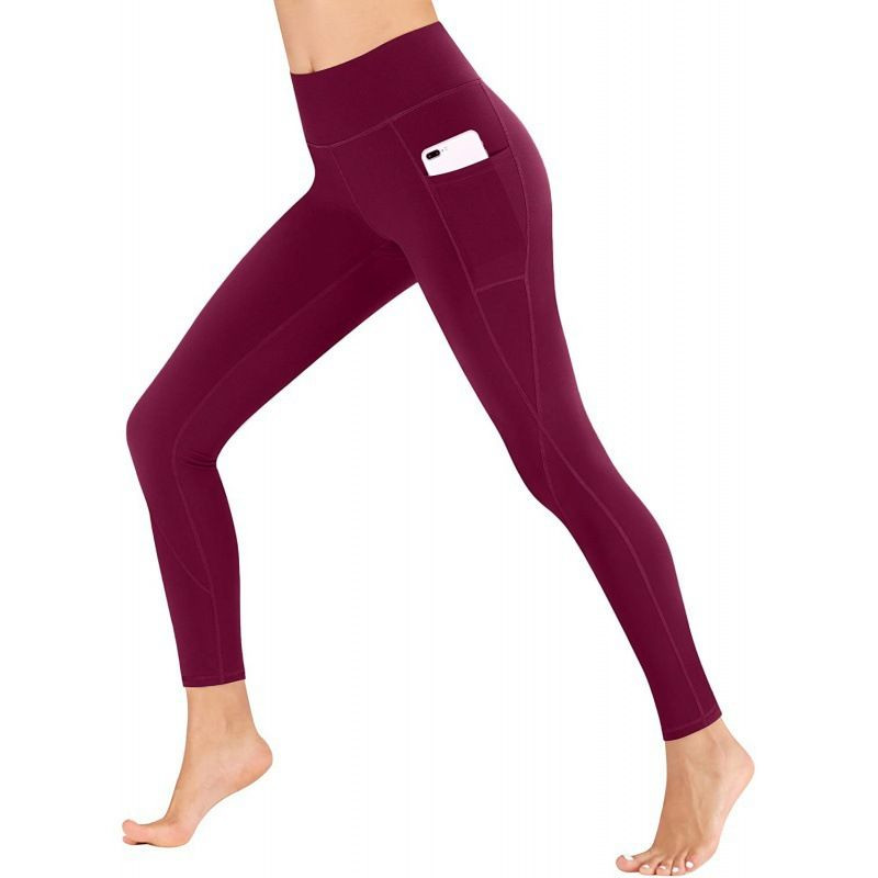 Women Heather High Waist Yoga Leggings with Side Phone Pockets Stretch Tummy Control Fitness Sports Pants