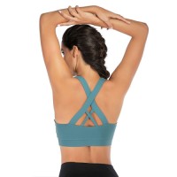 Women Criss Cross Strappy Back Sports Bra Soft High Elastic Breathable Medium Support Yoga Workout Fitness Bra