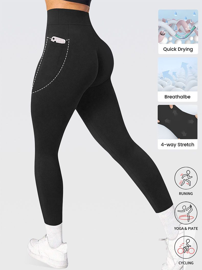 Women High Waist Yoga Leggings with Side Pockets Soft Stretchy Butt Lifting Tummy Control Workout Sports Pants