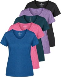 Women V-Neck Slim Fit Athletic T-Shirt, Quick Dry Breathable Stretch Sports Top for Yoga Gym Running Workout