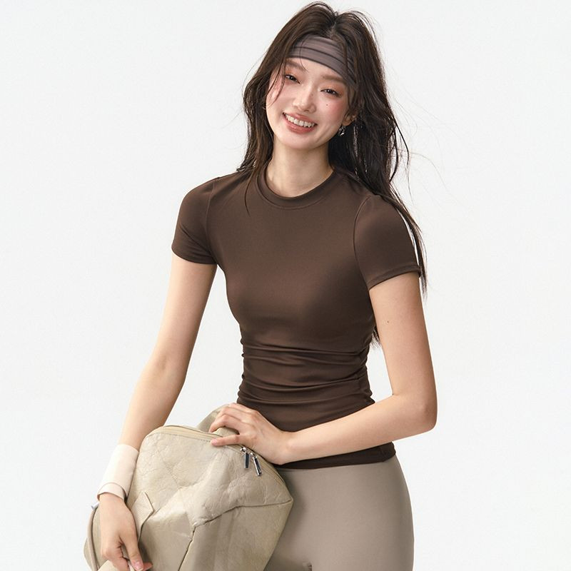Women Crew Neck Slim Fit Sports T-Shirt, High Stretch Quick Dry Breathable Athletic Top for Yoga Gym Daily Wear