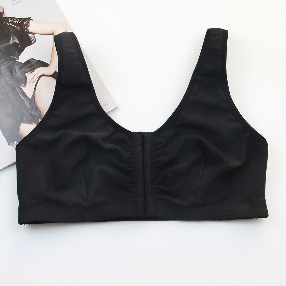 Women Front Hook Closure Wire Free Cotton Comfort Bra U Neck Wide Shoulder Straps Post Surgery Everyday Sleep Sports Bra