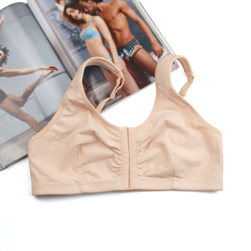 Women Front Hook Closure Wire Free Cotton Comfort Bra U Neck Wide Shoulder Straps Post Surgery Everyday Sleep Sports Bra