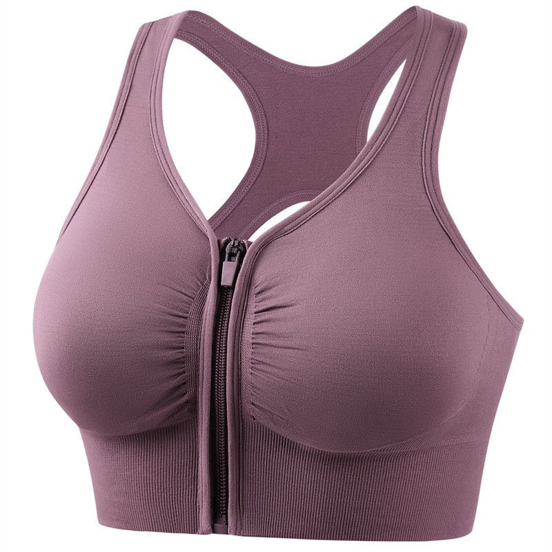 Women Front Zipper Racerback Sports Bra Breathable Back Cutout Medium Support Workout Running Yoga Fitness Bra