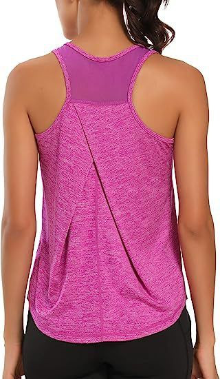 Women Open Back Racerback Tank Top Breathable Loose Sleeveless Gym Workout Running Yoga Sports Vest