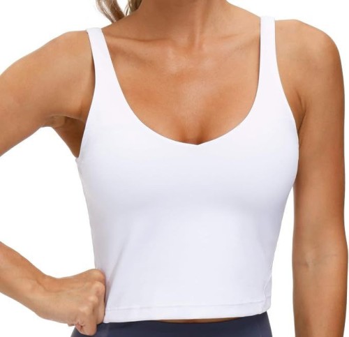 Women V Neck Sleeveless Crop Sports Tank Top Wide Straps Breathable High Stretch Yoga Fitness Workout Casual Vest