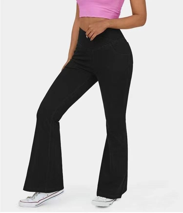 Women Cross High Waist Flare Jeans Stretchy Slim Fit Denim Pants with Pockets Casual Daily Fashion Trousers