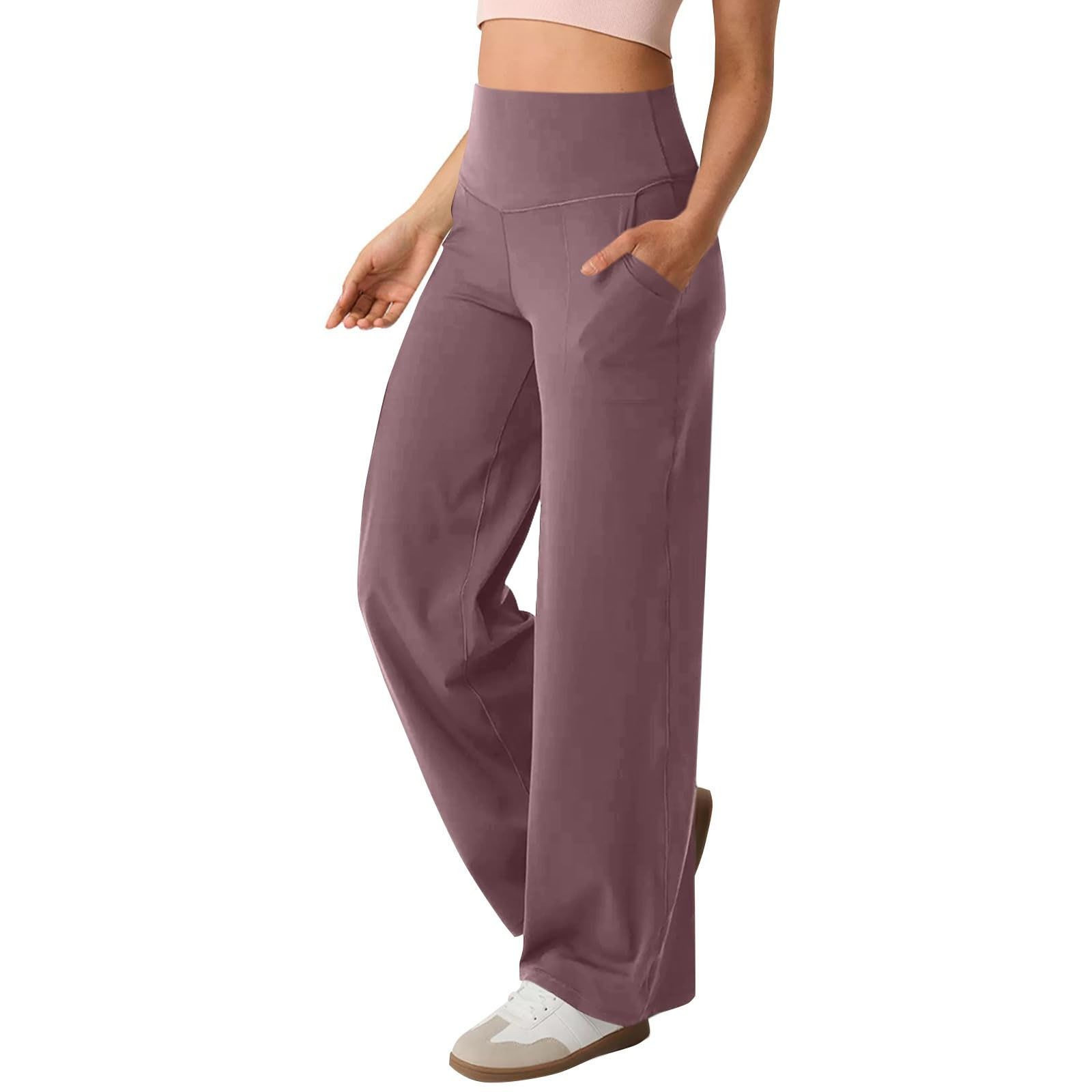 Women High Waist Wide Leg Yoga Pants with Pockets Soft Stretchy Breathable Casual Workout Running Lounge Trousers