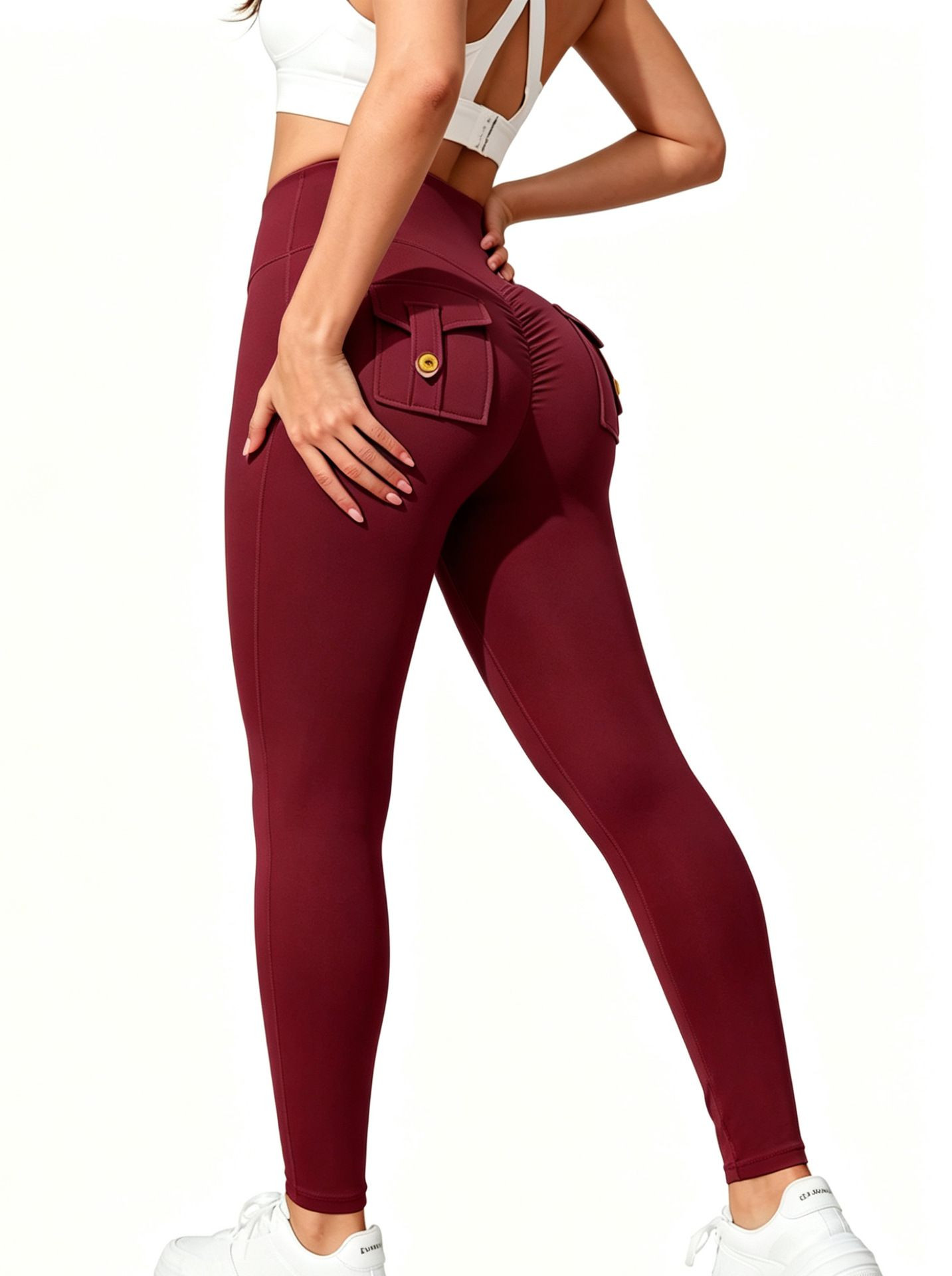 Women High Waist Ruched Yoga Leggings with Back Pockets Stretch Fitness Sports Pants