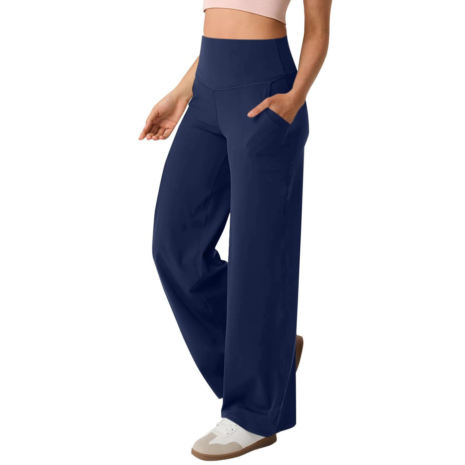 Women High Waist Wide Leg Yoga Pants with Pockets Soft Stretchy Breathable Casual Workout Running Lounge Trousers