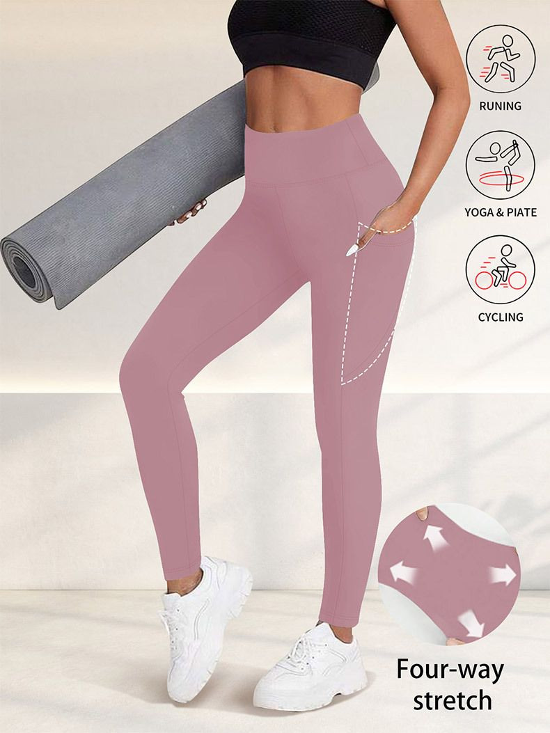 Women High Waist Yoga Leggings with Side Pockets Soft Stretchy Butt Lifting Tummy Control Workout Sports Pants