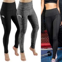 Women Heather High Waist Yoga Leggings with Side Phone Pockets Stretch Tummy Control Fitness Sports Pants