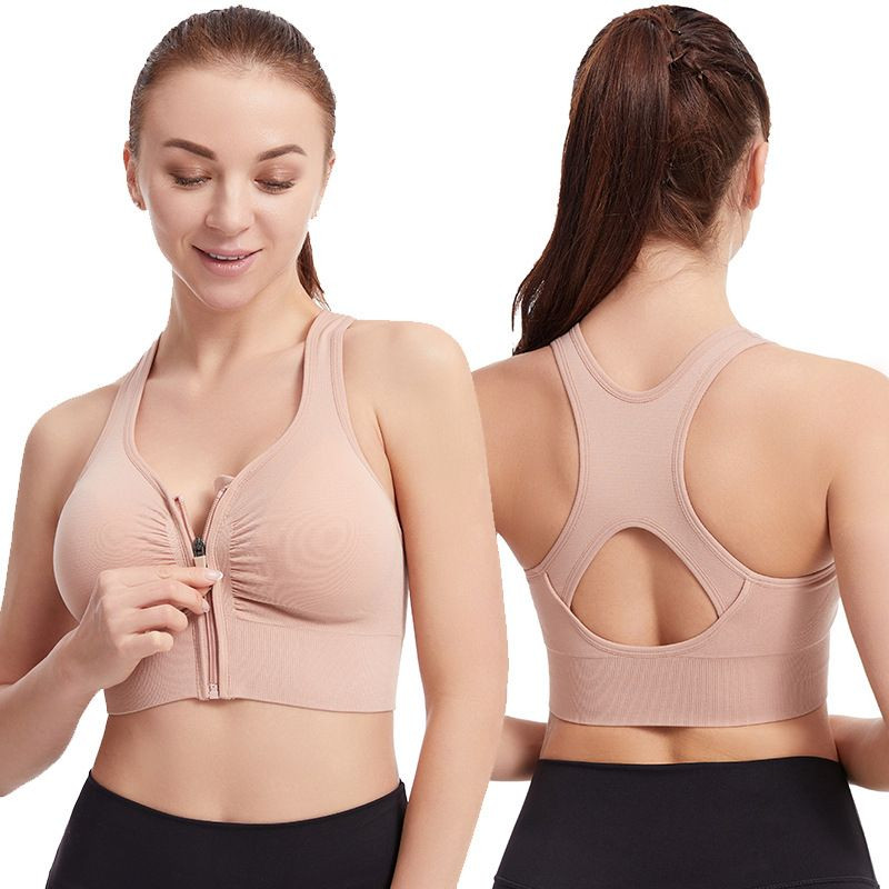 Women Front Zipper Racerback Sports Bra Breathable Back Cutout Medium Support Workout Running Yoga Fitness Bra