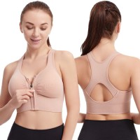 Women Front Zipper Racerback Sports Bra Breathable Back Cutout Medium Support Workout Running Yoga Fitness Bra