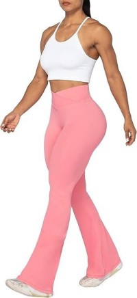 Women V-Cross High Waist Flare Yoga Pants Soft Stretchy Tummy Control Slim Fit Workout Casual Sports Trousers