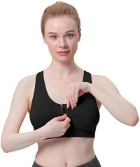Women Front Zipper Racerback Sports Bra Breathable Back Cutout Medium Support Workout Running Yoga Fitness Bra