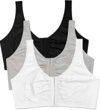 Women Front Hook Closure Wire Free Cotton Comfort Bra U Neck Wide Shoulder Straps Post Surgery Everyday Sleep Sports Bra