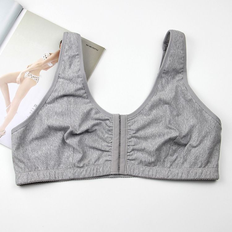 Women Front Hook Closure Wire Free Cotton Comfort Bra U Neck Wide Shoulder Straps Post Surgery Everyday Sleep Sports Bra