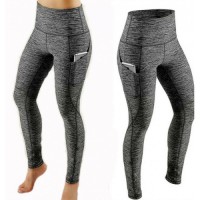 Women Heather High Waist Yoga Leggings with Side Phone Pockets Stretch Tummy Control Fitness Sports Pants