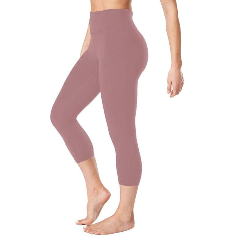 Women High Waist Capri Leggings Soft Stretchy Breathable Tummy Control Yoga Running Fitness Sports Cropped Pants