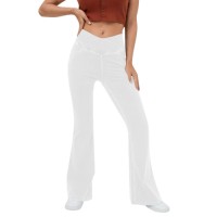 Women Cross High Waist Flare Jeans Stretchy Slim Fit Denim Pants with Pockets Casual Daily Fashion Trousers