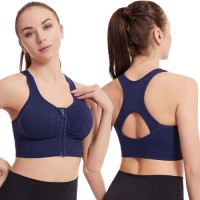 Women Front Zipper Racerback Sports Bra Breathable Back Cutout Medium Support Workout Running Yoga Fitness Bra