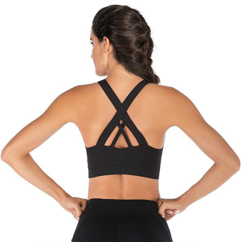Women Criss Cross Strappy Back Sports Bra Soft High Elastic Breathable Medium Support Yoga Workout Fitness Bra