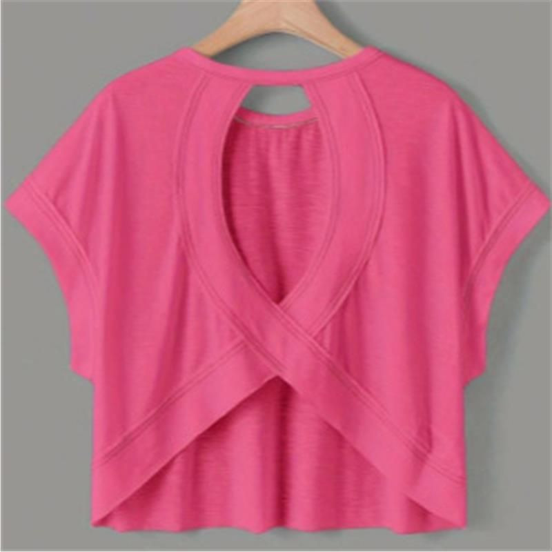 Women Heart Cutout Twist Back Yoga Short Sleeve Top, Loose Quick Dry Breathable Sports Cover Up Tee