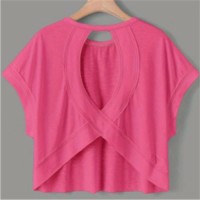 Women Heart Cutout Twist Back Yoga Short Sleeve Top, Loose Quick Dry Breathable Sports Cover Up Tee