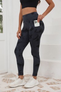 Women Tie Dye High Waist Yoga Leggings with Side Phone Pocket Stretch Tummy Control Fitness Workout Pants
