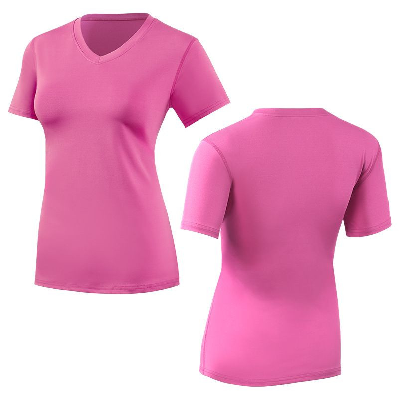 Women V-Neck Slim Fit Athletic T-Shirt, Quick Dry Breathable Stretch Sports Top for Yoga Gym Running Workout