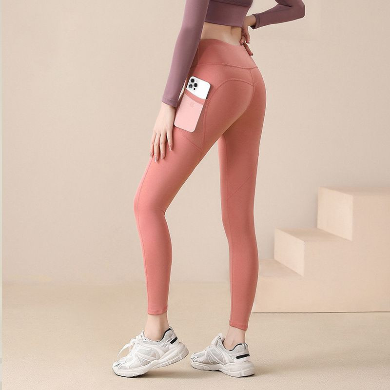 Women High Waist Yoga Leggings with Mesh Phone Pocket Soft Stretch Tummy Control Fitness Sports Pants